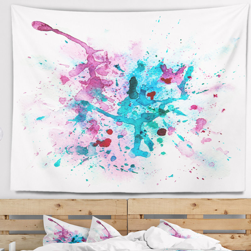 Abstraite aquarelle bleu et violet peinture tache de tapisserie, H 32 po x l 39 po