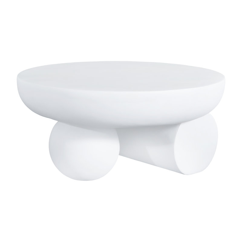 Oris Modern Sculptural MgO Round Coffee Table with Spherical Base, White