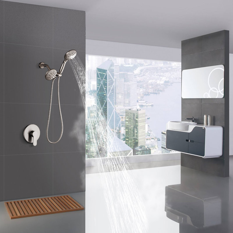 Pomme de douche double multifonction et pomme de douche à main avec jet pour le corps en nickel brossé
