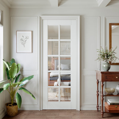Interior 10‑Lite Clear Glass Door, Solid Core Primed French Slab Door with SGCC Certified Tempered Clear Glass, Pre‑Finished & Easy DIY Satin, w/o Hardware, Pantry, Bedroom, Bathroom & Closet, for Prehung, French & Pocket Door, 36"x 80"