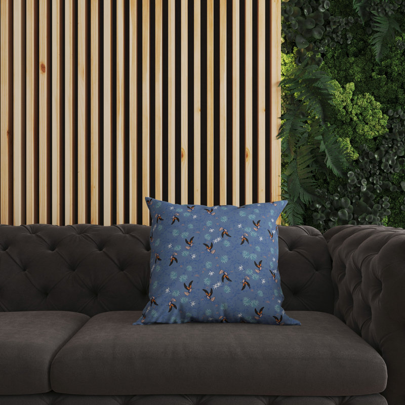 Coussin réversible Songbird Flora Parade, H 18 po x l 18 po, Bleu / Orange / Bleu sarcelle