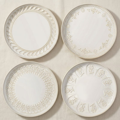  Ensemble de 4 assiettes à salade en céramique embossée d'inspiration européenne