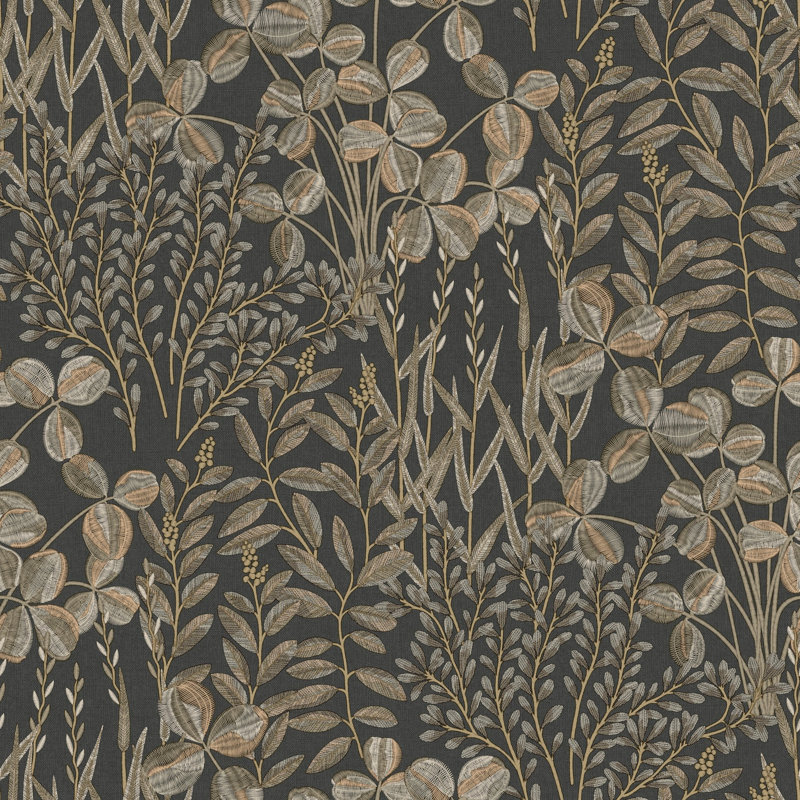Inia Collection Branched Leaves All-over Wallpaper Roll, Black