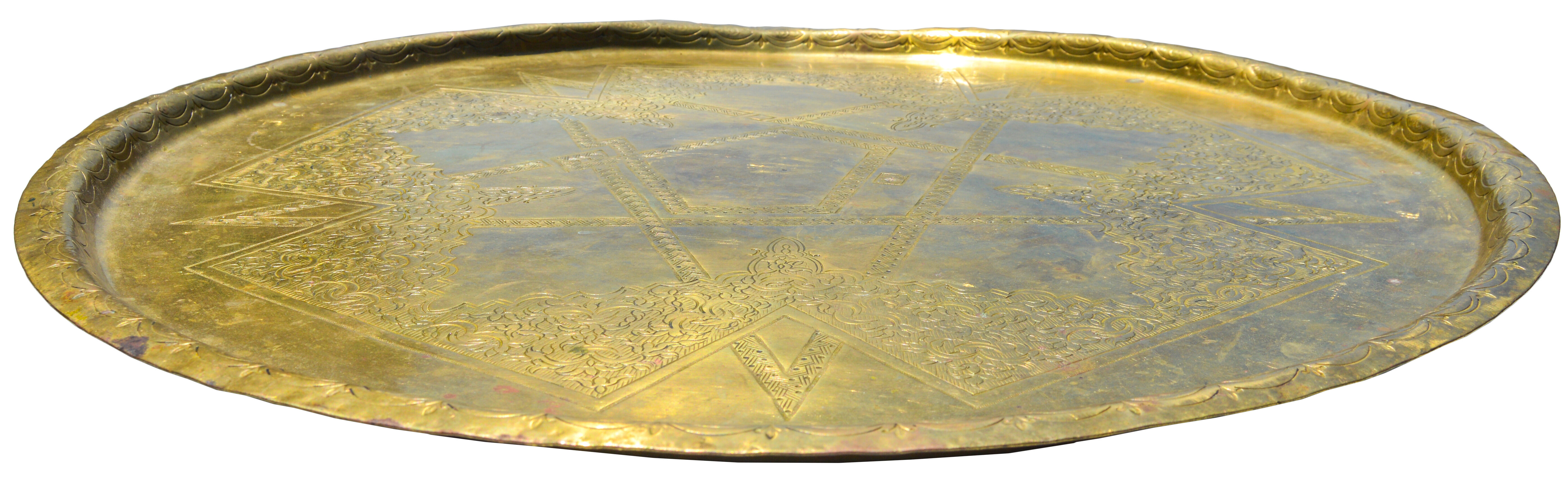 PLAID ETCHED TRAY, ANT. BRASS