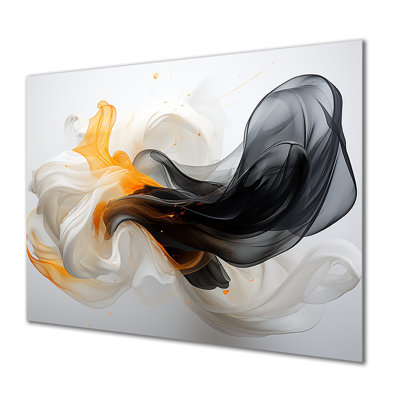Blanc blanc vagues noires - encre liquide, art mural abstrait, salon