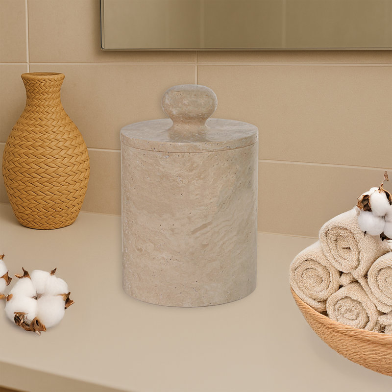 100% Marble Cylinder Bin, Beige