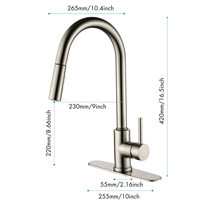 Brushed Nickel Kitchen Faucet Pull Down - Stainless Steel Construction, 360 Swivel High Nozzle For Seamless Water Delivery, Single Handle Easy Control, Corrosion Surface Steel, Rotatable Smooth Flow,