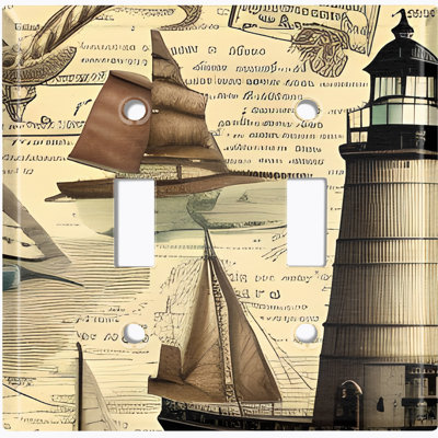 Metal Light Switch Plate Outlet Cover (Rustic Light House Nautical Boat - Double Toggle)