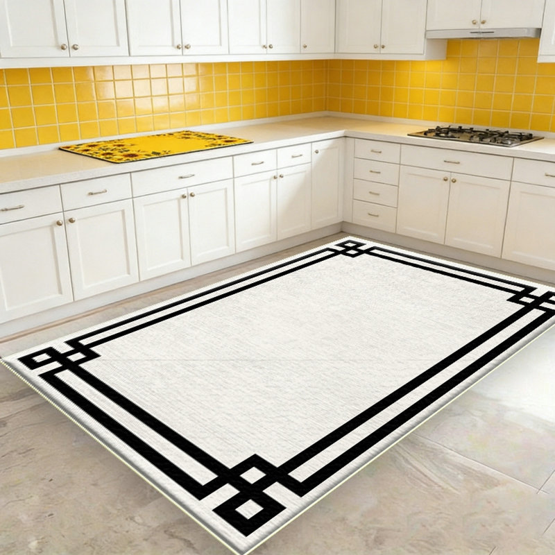 Washable Area Rugs - Soft Modern Throw Rug for Living Room Non-Slip Thin Black White Lines Borderd Abstract Carpet for Bedroom Dining Room Rugs for Under Table Nursery Home Decor