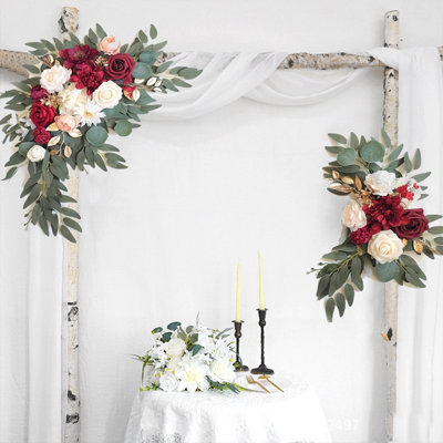 Faux Flower Swag Set Of 2 For Wedding, Welcome Signs Floral Swag Wedding Reception Ceremony Signs Decor (red)