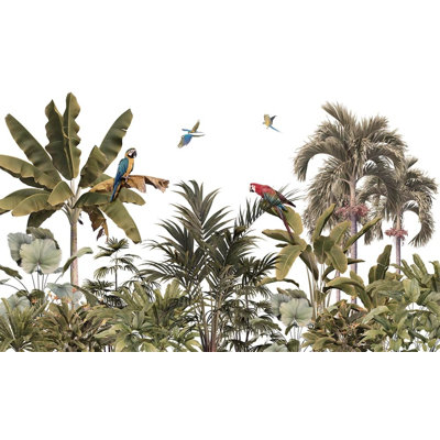 Tropical Palm Trees with Colorful Macaws Wall Mural for Home Decor