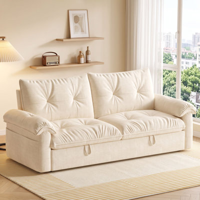 Canapé-lit convertible 3 en 1 de 180 cm (70,9 po), avec dossier inclinable à 5 positions, housses amovibles et lavables et poches latérales, couleur crème.