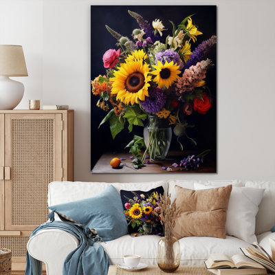 «Blossoming Sunflower Bouquet With Wildflowers I», reproduction sur toile