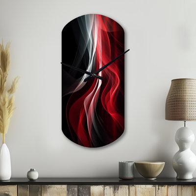 Horloge murale rouge abstraite contemplative VI - horloge murale cylindrique en métal, horloge murale asymétrique rouge