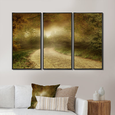 «Country Road Through Fall Scenery», ensemble d'art mural sur toile encadré paysage