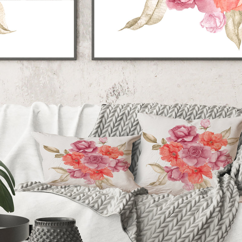 Bouquet d'automne de fleurs et de feuilles d'automne I - Coussin décoratif imprimé traditionnel, 16 po x 16 po