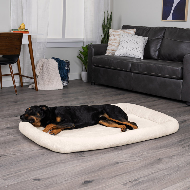 Faux Lambswool Crate Bolster Pet Bed, Extra Extra Large (30" W x 48" D x 4" H), Cream