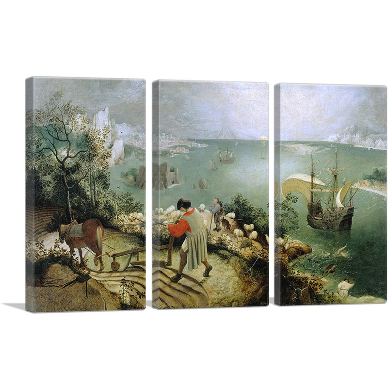 Paysage avec la chute d'Icarus 1555 - impression de 3 pièces, H 40 po x l 60 po x 1,5 po