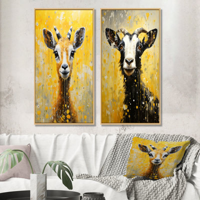 Popart Yellow Goat Portrait - Goat Canvas Prints Set Of 2