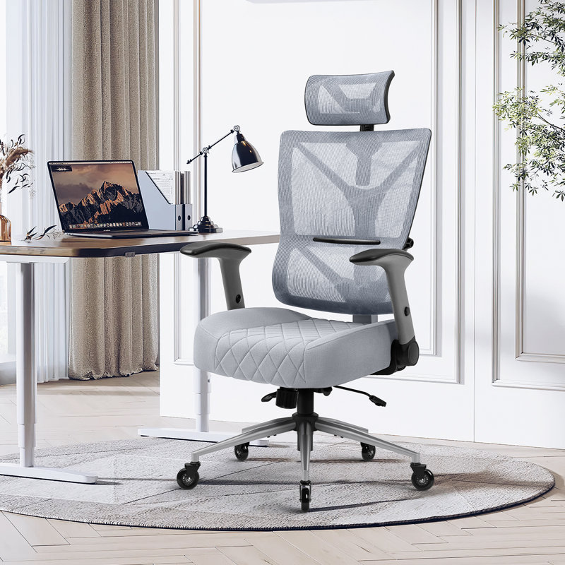 Kymberlie Ergonomic Mesh Task Chair with Headrest, Silver White