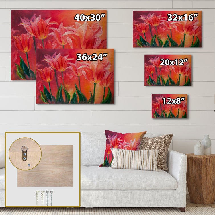 Winston Porter Tulips In Red Shade On Wood Painting | Wayfair
