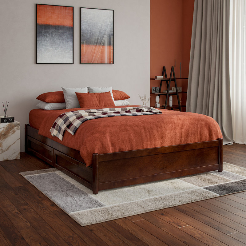 Lamariah Solid Wood Standard Bed with Drawers, Full, Walnut