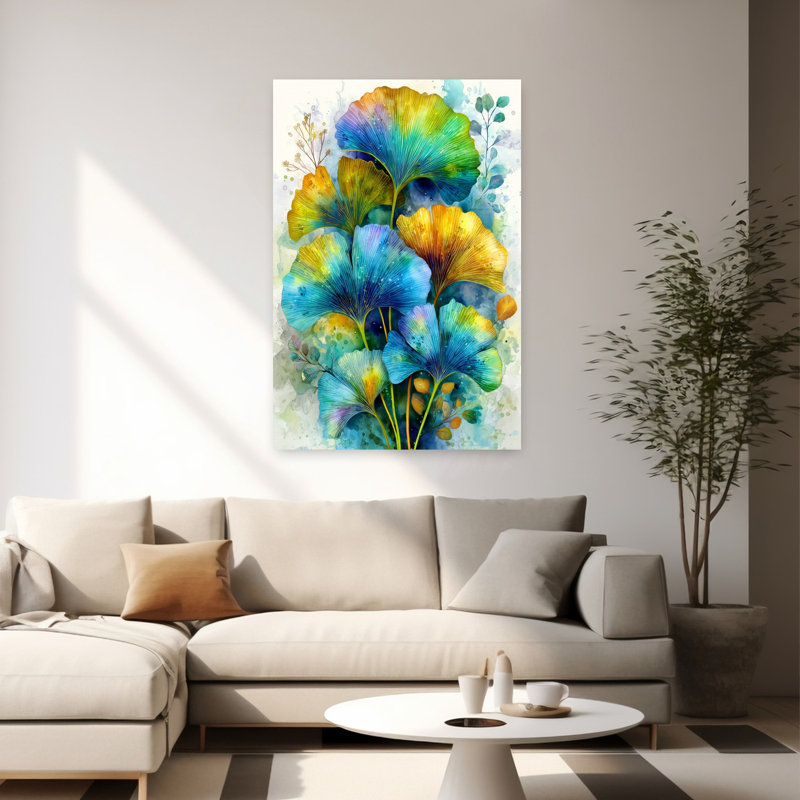 Painterly Florals Evergreen Ginkgo Biloba 4, art abstrait fleur nature, H 60 po x l 40 po