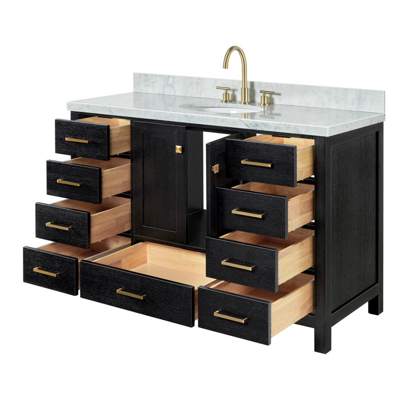 Ensemble de meuble-lavabo simple 55 po Amariani, Chêne noir / laiton satiné