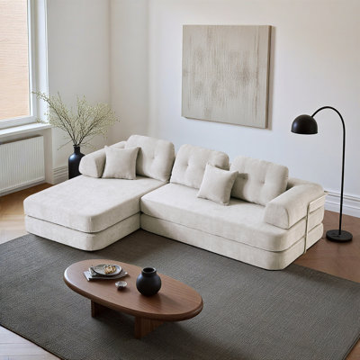 Canapé modulaire désossé de 104 po avec méridienne, siège profond et canapé en mousse à mémoire de forme modulaire en chenille pour le salon et la chambre à coucher, aucun assemblage requis