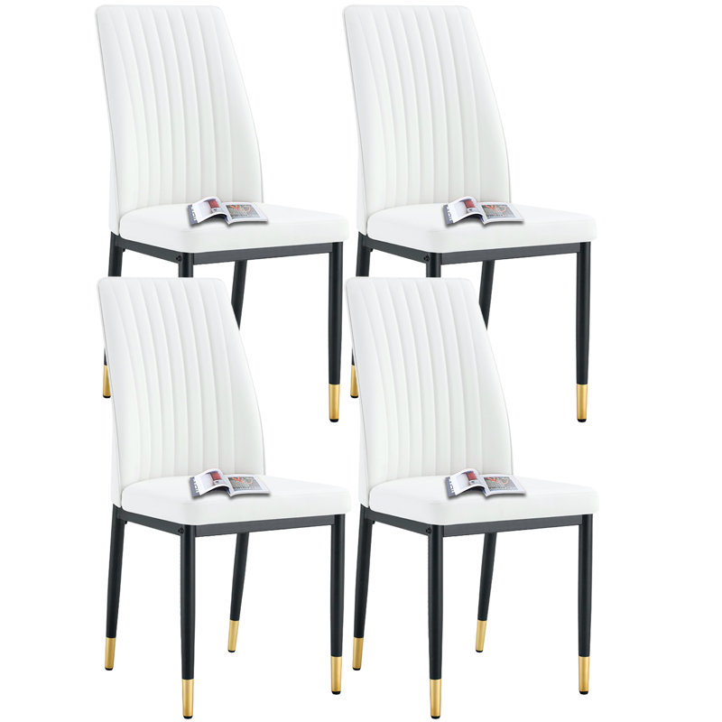 Chaises de salle à manger en cuir robustes avec pieds en métal (ensemble de 4), Noir et or, Blanc