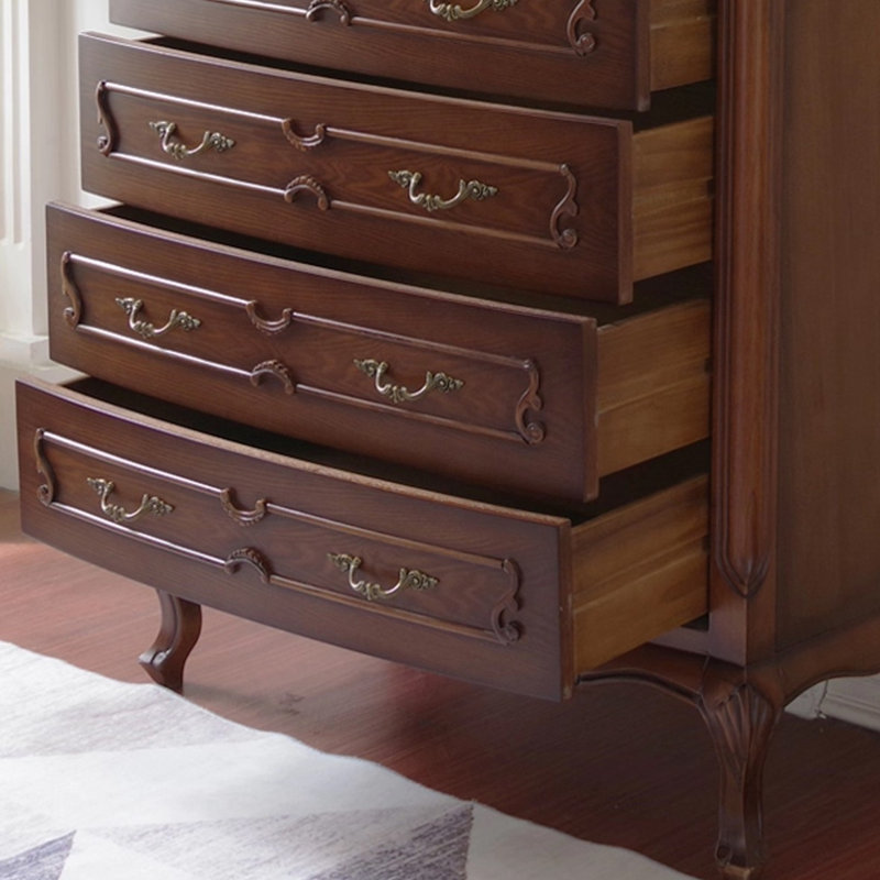 Armoire à cinq tiroirs en bois massif brun foncé