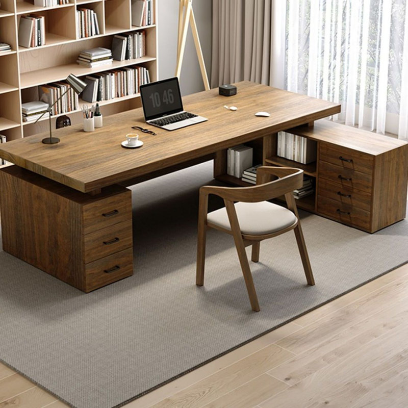 Light Walnut Color L-Shaped Solid Wood desks, 29.53" H x 70.87" W x 51.18" D, Right Hand Return
