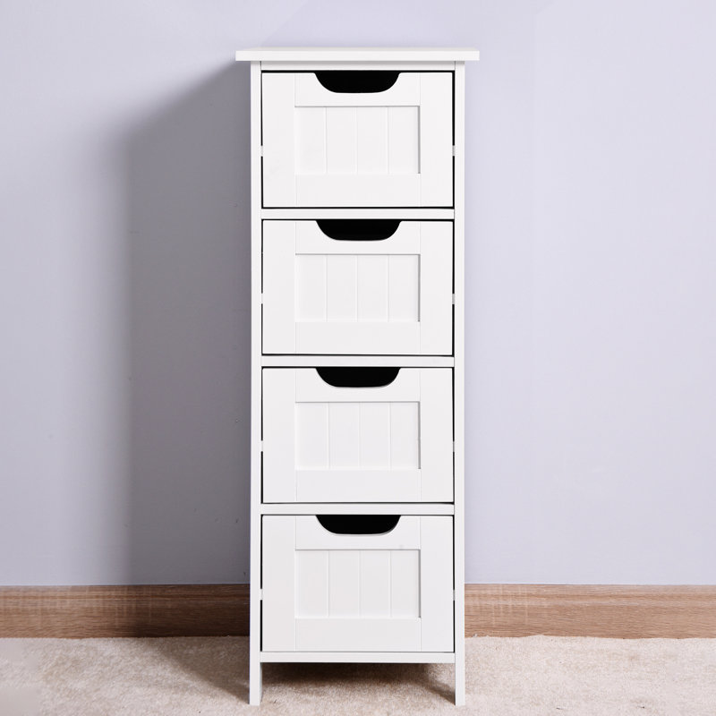 Armoire de salle de bain chic et blanche avec des tailles de tiroirs pratiques pour une meilleure organisation du rangement autoportant et des tiroirs spacieux