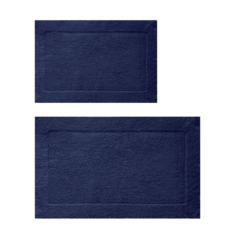 Ensemble de tapis de bain 100% coton Border, Bleu marine