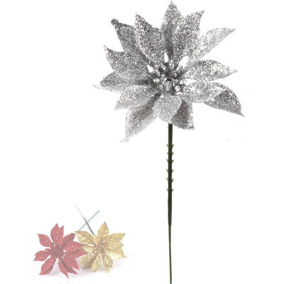 Glitter Poinsettia Christmas Picks