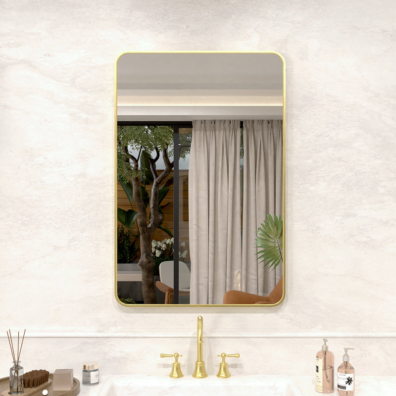 Vista 24 in. W x 36 in. H Rectangular Framed Wall Bathroom Vanity Mirror in Brushed Gold, 36" x 24", Brushed Gold