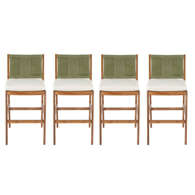 Ensemble de 4 tabourets de bar à hauteur de comptoir en bois avec coussin et dossier en osier pour îlot de cuisine