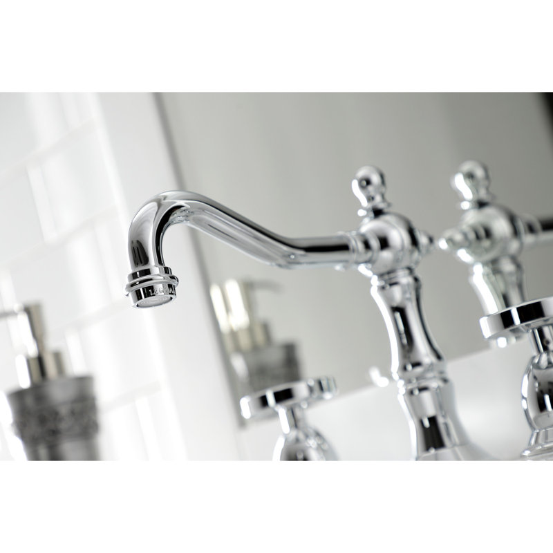 Kingston Brass Belknap Two-Handle 3-Hole Deck Mount Widespread Bathroom Faucet with Brass Pop-Up Drain, Polished Chrome