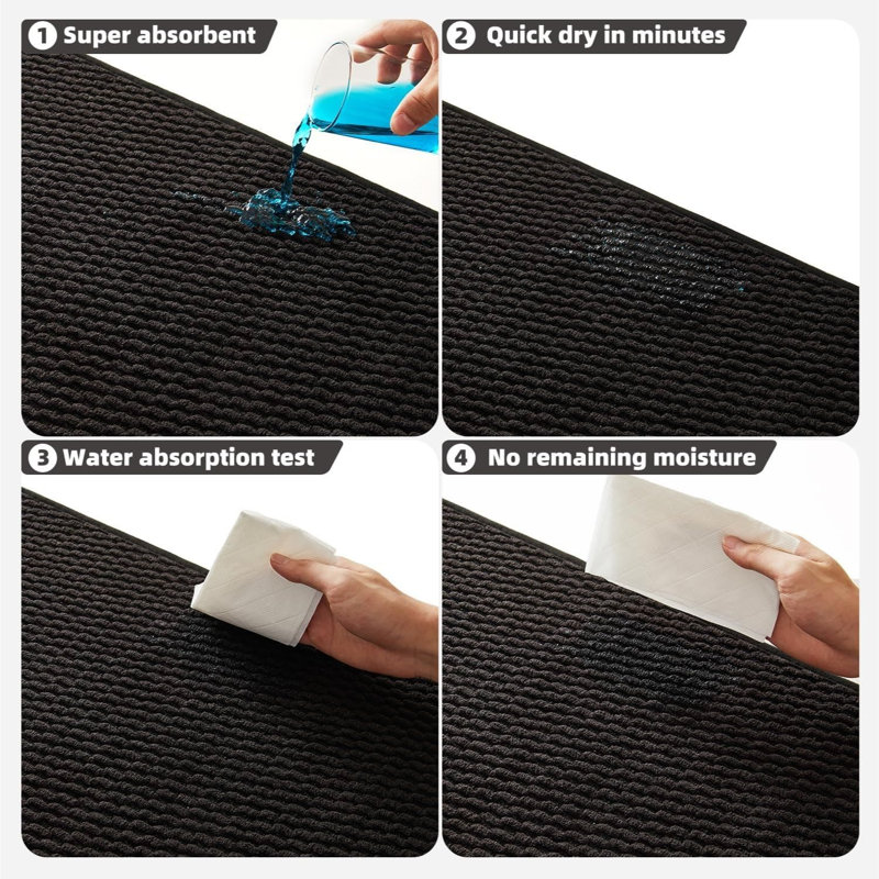 Tapis de bain antidérapant à séchage rapide 16 po x 24 po noir