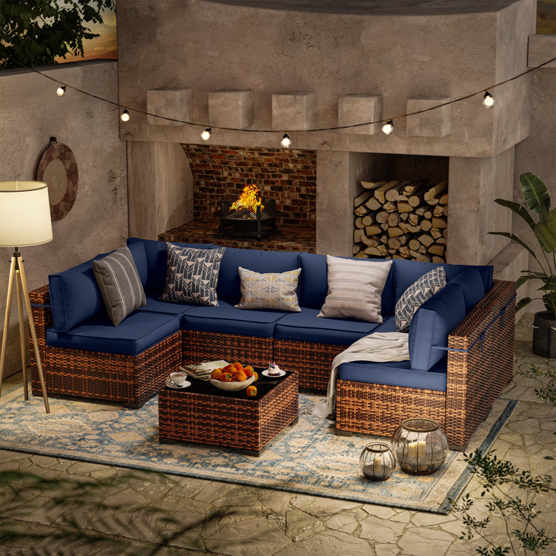 Keyala 7-Piece Rattan Sectional Set with Cushions