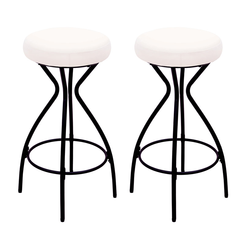 Modern Backless Bar Stools Set Of 2 Round Upholstered Counter Stools For Kitchen Island Velvet Dining Chairs (Black & Creamy White)
