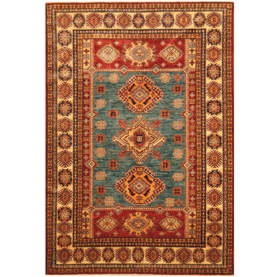 Tapis rouge / ivoire en laine noué à la main de conception unique 5 pi 5 po x 8 pi Jevon