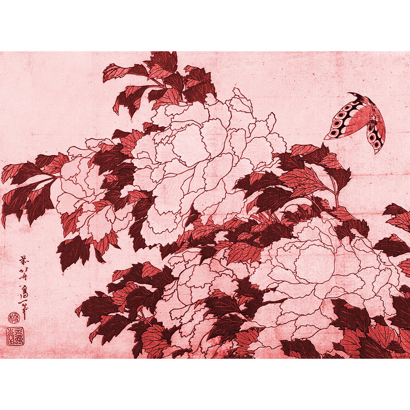 Décalcomanie murale amovible avec papillon japonais, H 36 po x l 48 po, Rouge