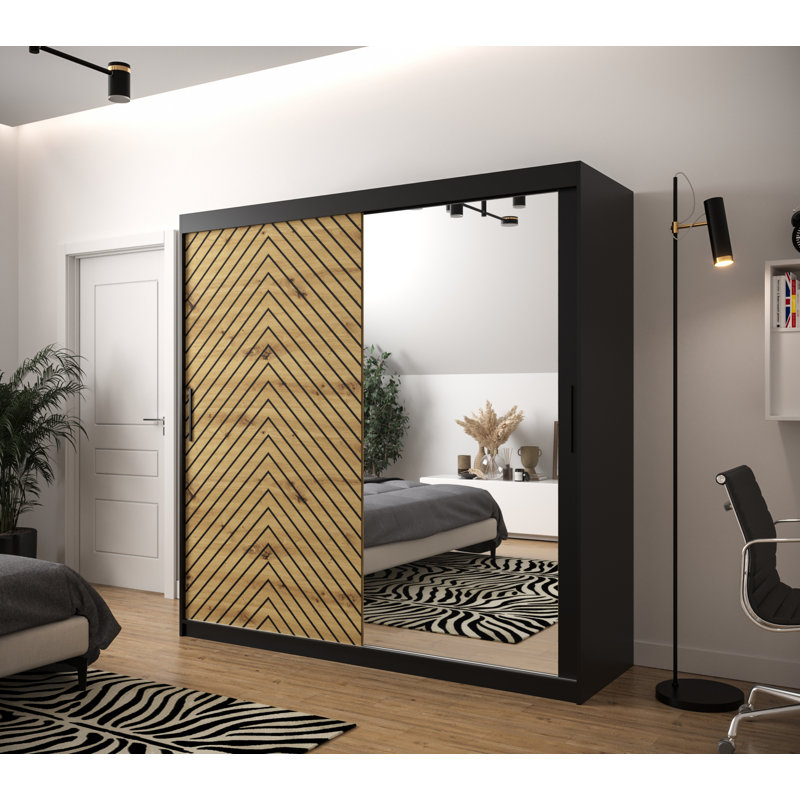 Aroldo 2 Door Manufactured Wood Wardrobe, 200cm H x 200cm W x 62cm D, Brown/Black