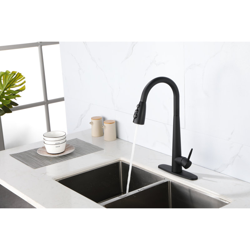 Robinets de cuisine modernes noirs avec douchette rétractable, montage sur comptoir à un trou, acier inoxydable, poignée de robinet mate facile à utiliser, conception, installation