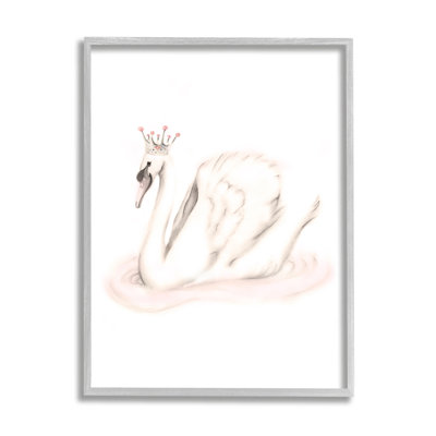 Elegant Swan Princess Wearing Crown Tiara Pink Jewels by Studio Q - Floater Frame Painting on Canvas