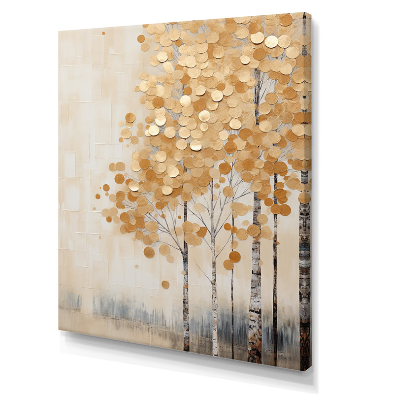 Minimalisme Golden Trees Harmony III, reproduction d'art sur toile, Toile tendue, H 32 po x l 24 po x P 1 po
