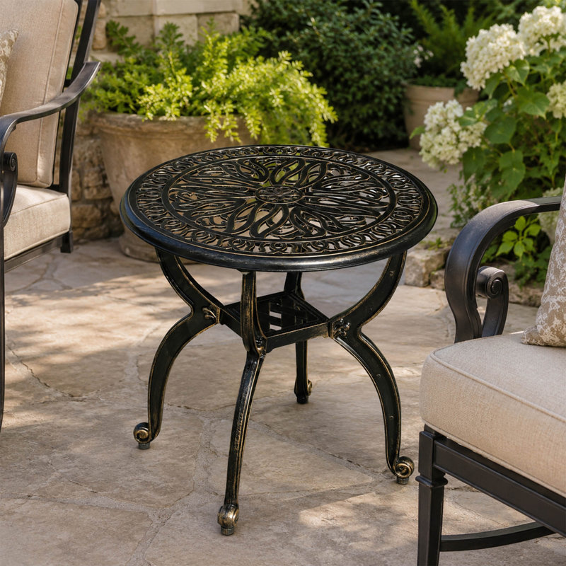 Table d'appoint d'extérieur en aluminium moulé, table décorative ronde pour patio, bronze, Bronze