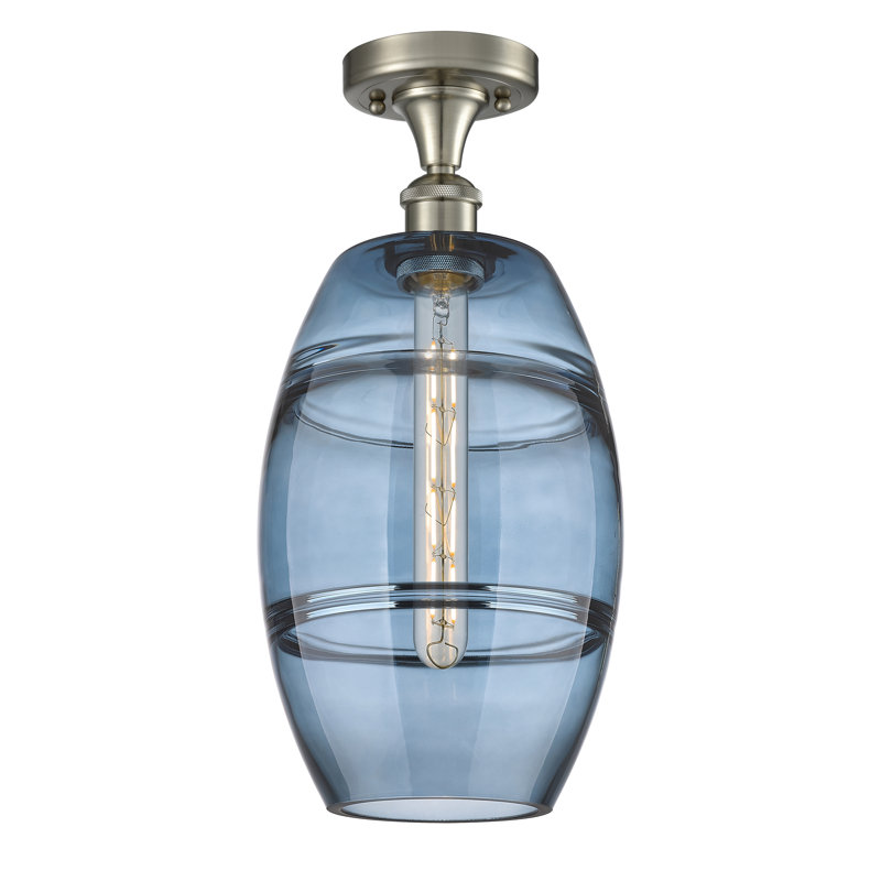 Plafonnier semi-encastré 1 lumière Ballston - Abiagael, Nickel satiné brossé, H 11,13 po x l 8 po x P 8 po, Bleu princesse