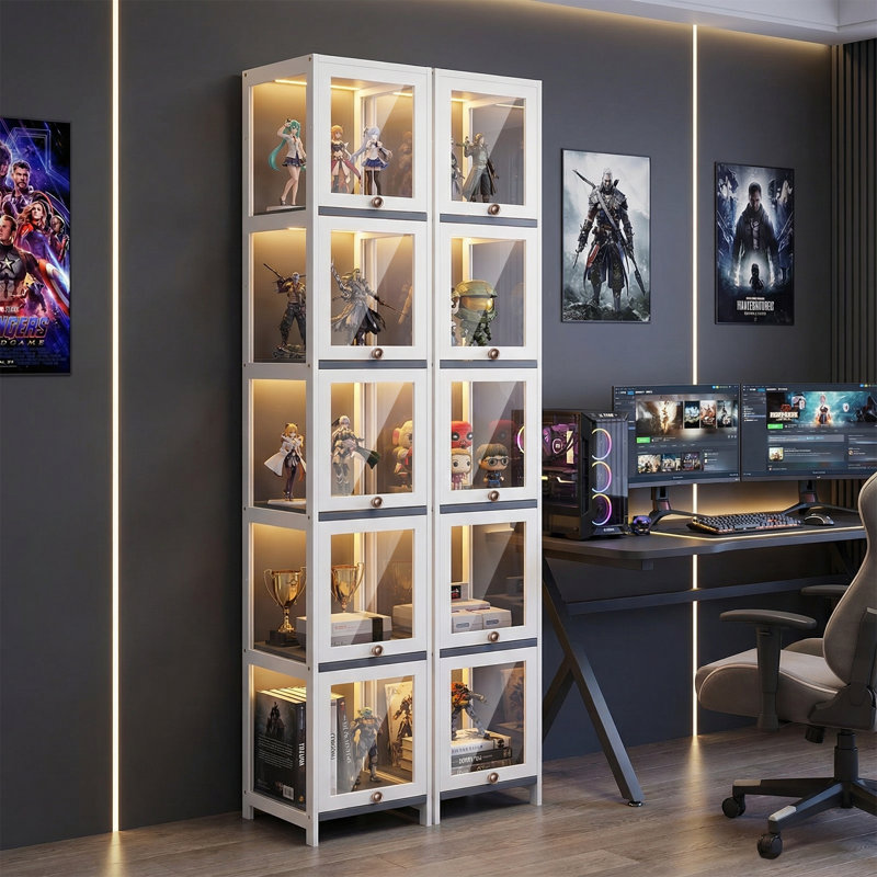5-Tier Display Cabinet With Acrylic Flip Up Door, Curio Cabinet Collection Storage Organizer Showcase